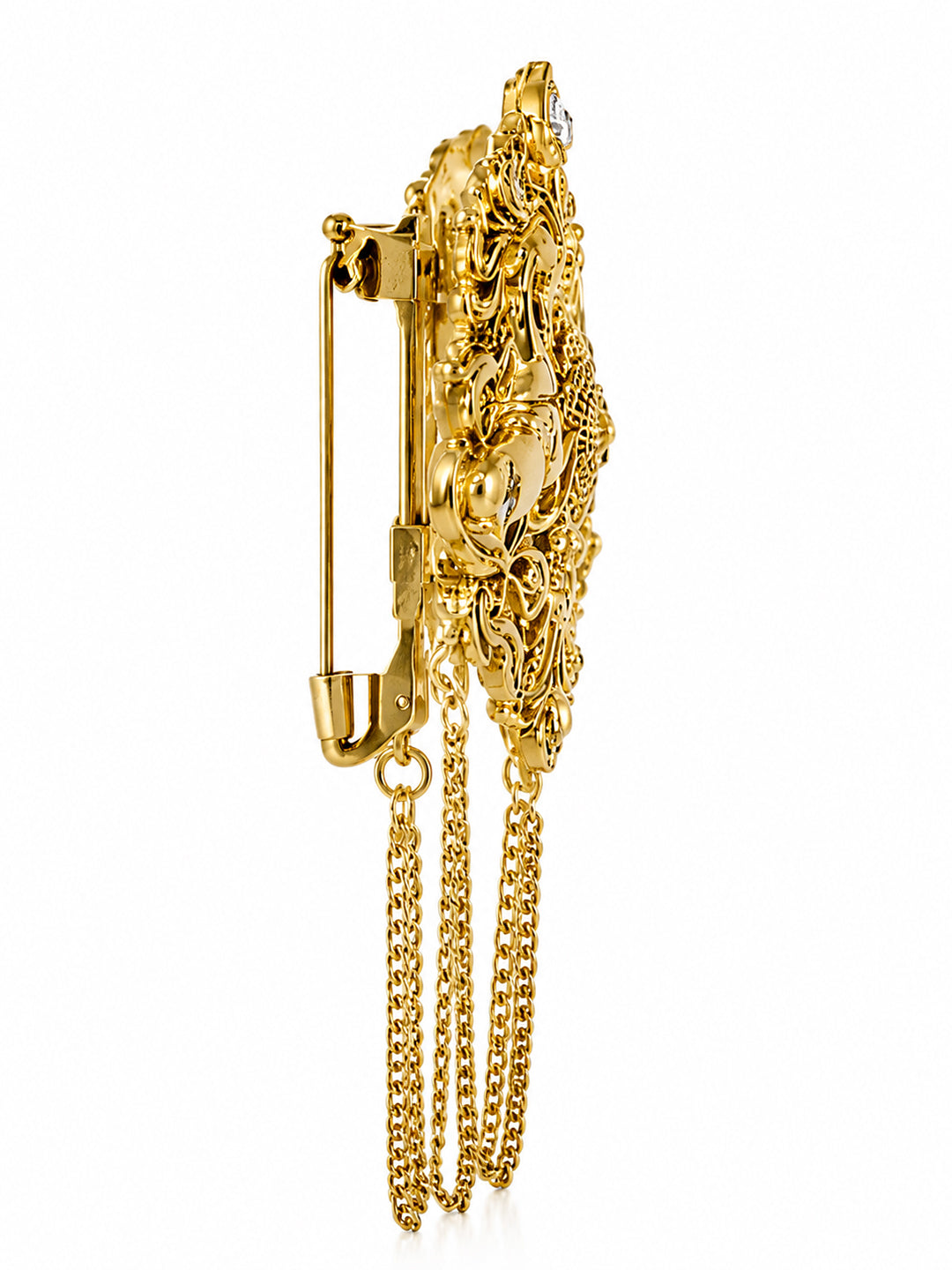 Antique Gold Plated Two Royals Horse Dulha Brooch with Chain Tassels for Men (SJ_9114_AG)