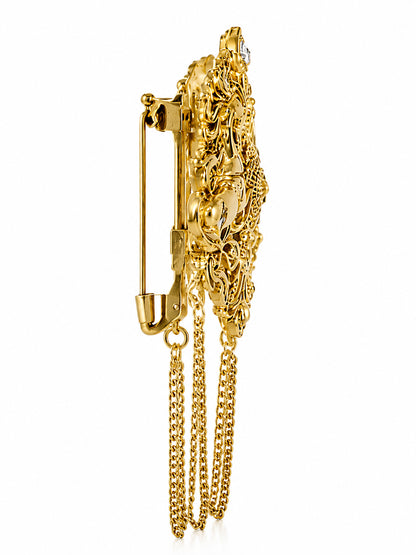 Antique Gold Plated Two Royals Horse Dulha Brooch with Chain Tassels for Men (SJ_9114_AG)