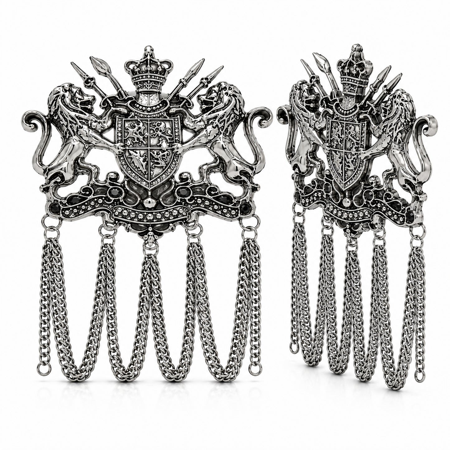 Antique Silver Plated Two Royals Horse Dulha Brooch with Chain Tassels for Men (SJ_9114_AS)