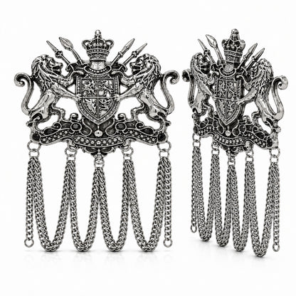 Antique Silver Plated Two Royals Horse Dulha Brooch with Chain Tassels for Men (SJ_9114_AS)