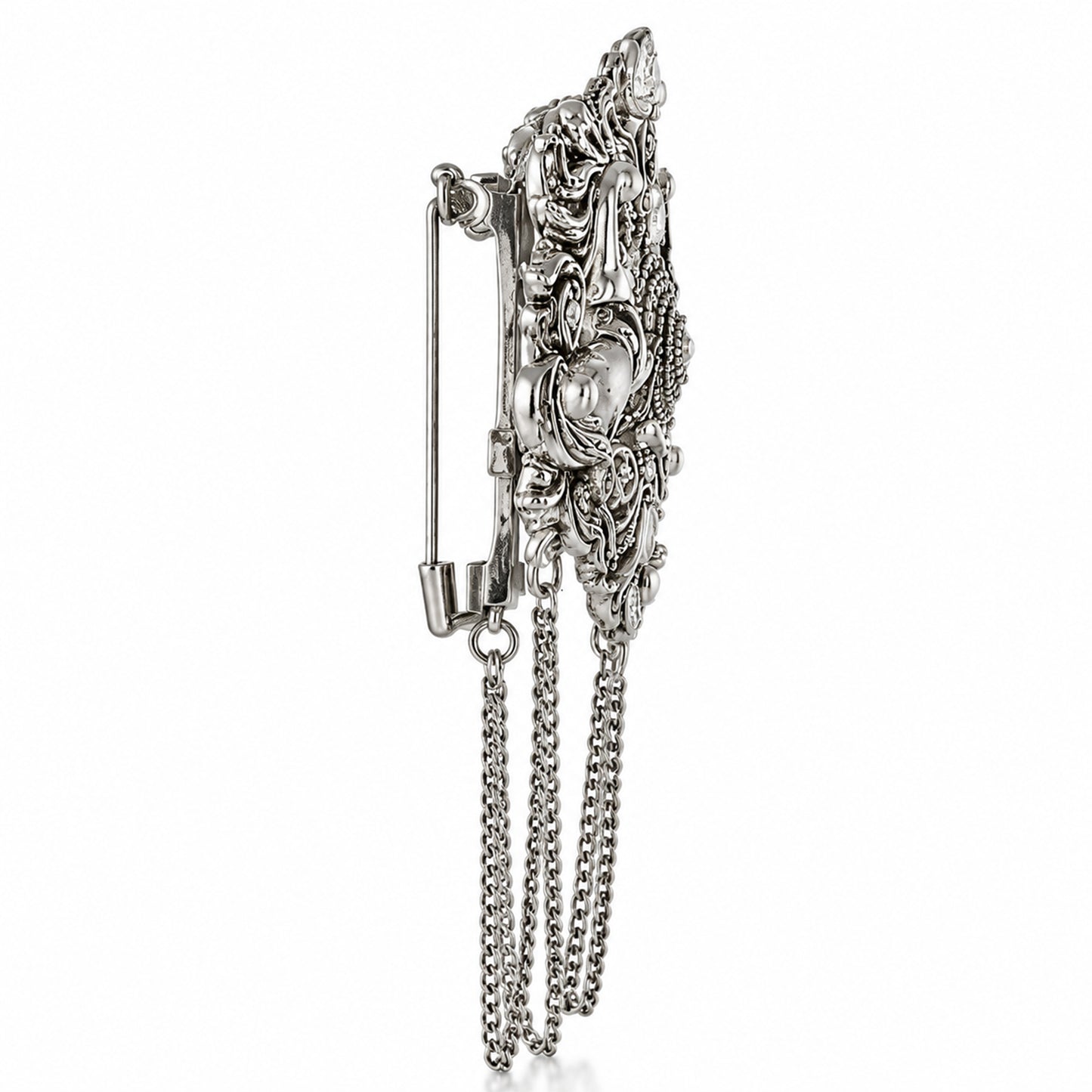 Antique Silver Plated Two Royals Horse Dulha Brooch with Chain Tassels for Men (SJ_9114_AS)