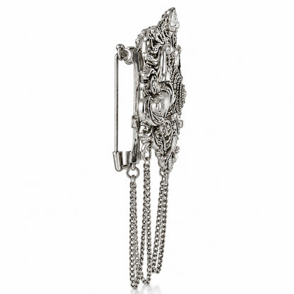 Antique Silver Plated Two Royals Horse Dulha Brooch with Chain Tassels for Men (SJ_9114_AS)
