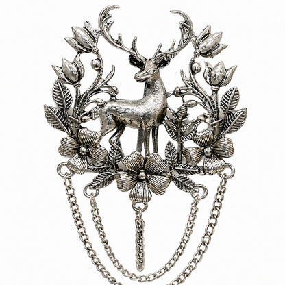 Antique Silver Plated Two Royals Deer Dulha Brooch with Chain Tassels for Men (SJ_9115_AS)