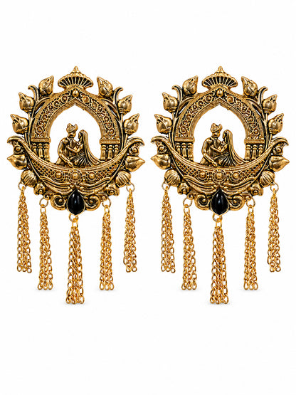 Traditional Antique Gold Plated Dulha Dulhan with Chain Tassels Design Brooch for Men (SJ_9116_AG)
