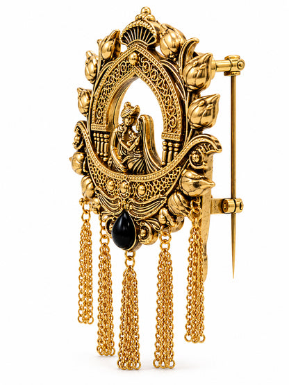 Traditional Antique Gold Plated Dulha Dulhan with Chain Tassels Design Brooch for Men (SJ_9116_AG)