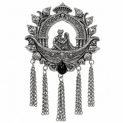 Traditional Antique Silver Plated Dulha Dulhan with Chain Tassels Design Brooch for Men (SJ_9117_AS)