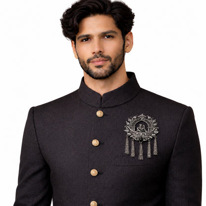 Traditional Antique Silver Plated Dulha Dulhan with Chain Tassels Design Brooch for Men (SJ_9116_AS)