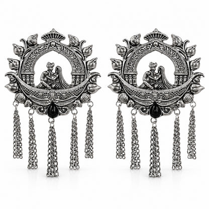 Traditional Antique Silver Plated Dulha Dulhan with Chain Tassels Design Brooch for Men (SJ_9116_AS)