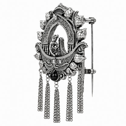 Traditional Antique Silver Plated Dulha Dulhan with Chain Tassels Design Brooch for Men (SJ_9116_AS)