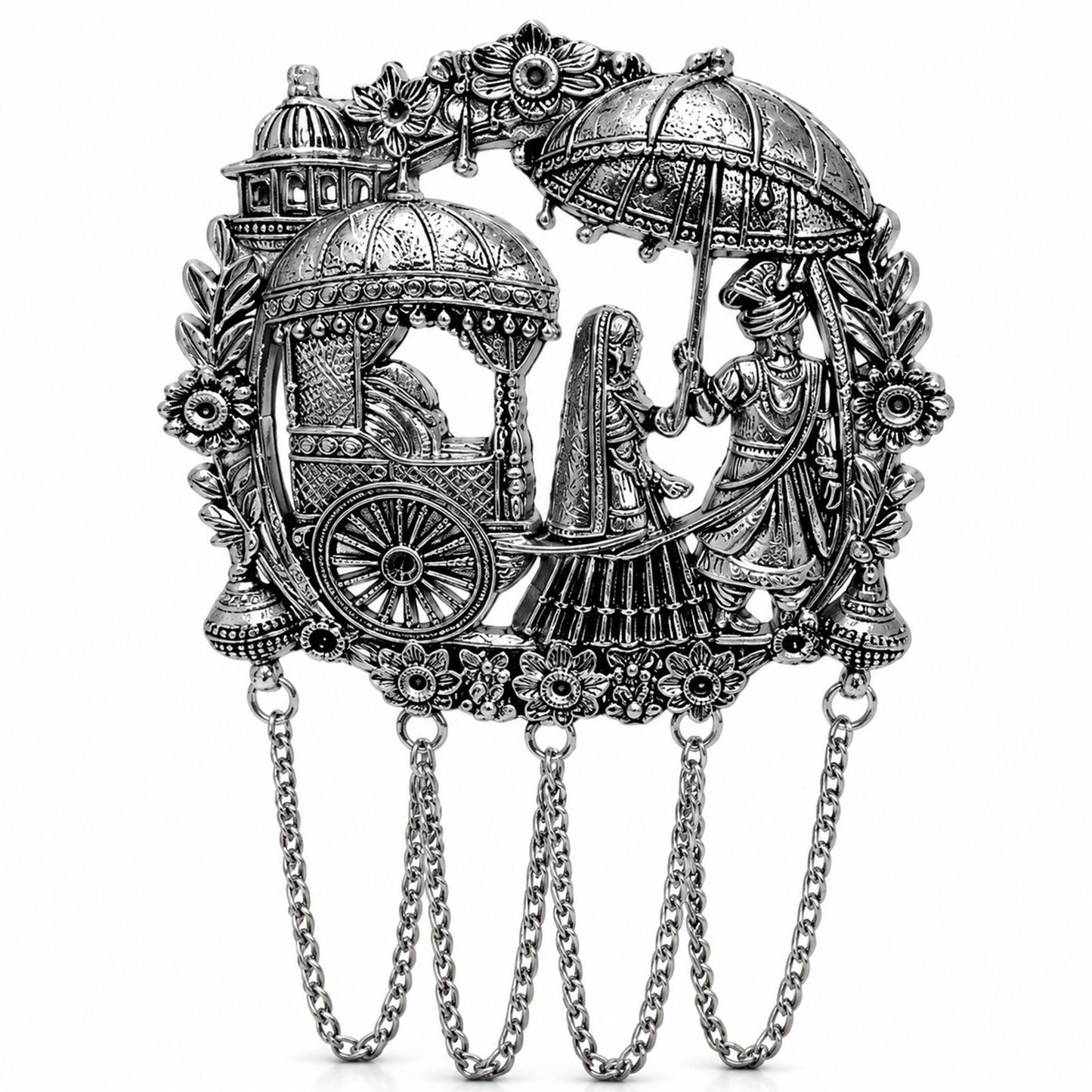 Traditional Antique Silver Plated Dulha Dulhan with Chain Tassels Design Brooch for Men (SJ_9117_AS)