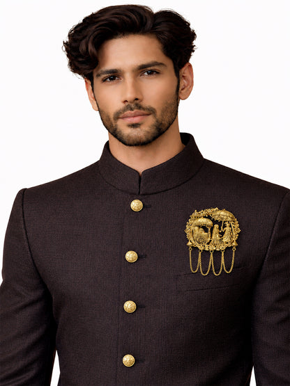 Traditional Antique Gold Plated Dulha Dulhan with Chain Tassels Design Brooch for Men (SJ_9117_AG)