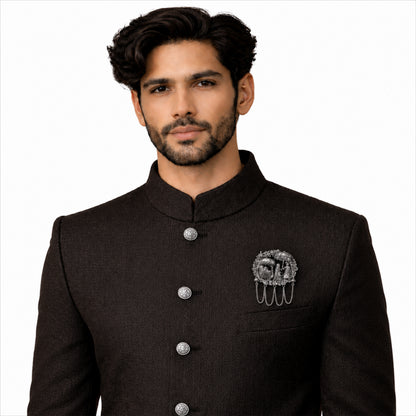 Traditional Antique Silver Plated Dulha Dulhan with Chain Tassels Design Brooch for Men (SJ_9117_AS)