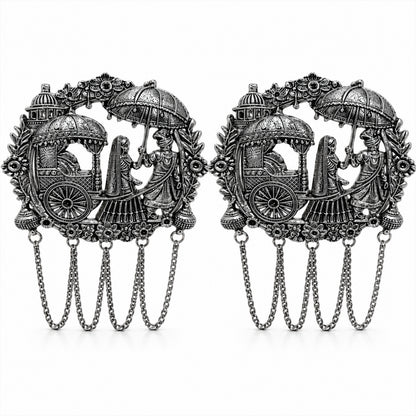 Traditional Antique Silver Plated Dulha Dulhan with Chain Tassels Design Brooch for Men (SJ_9117_AS)