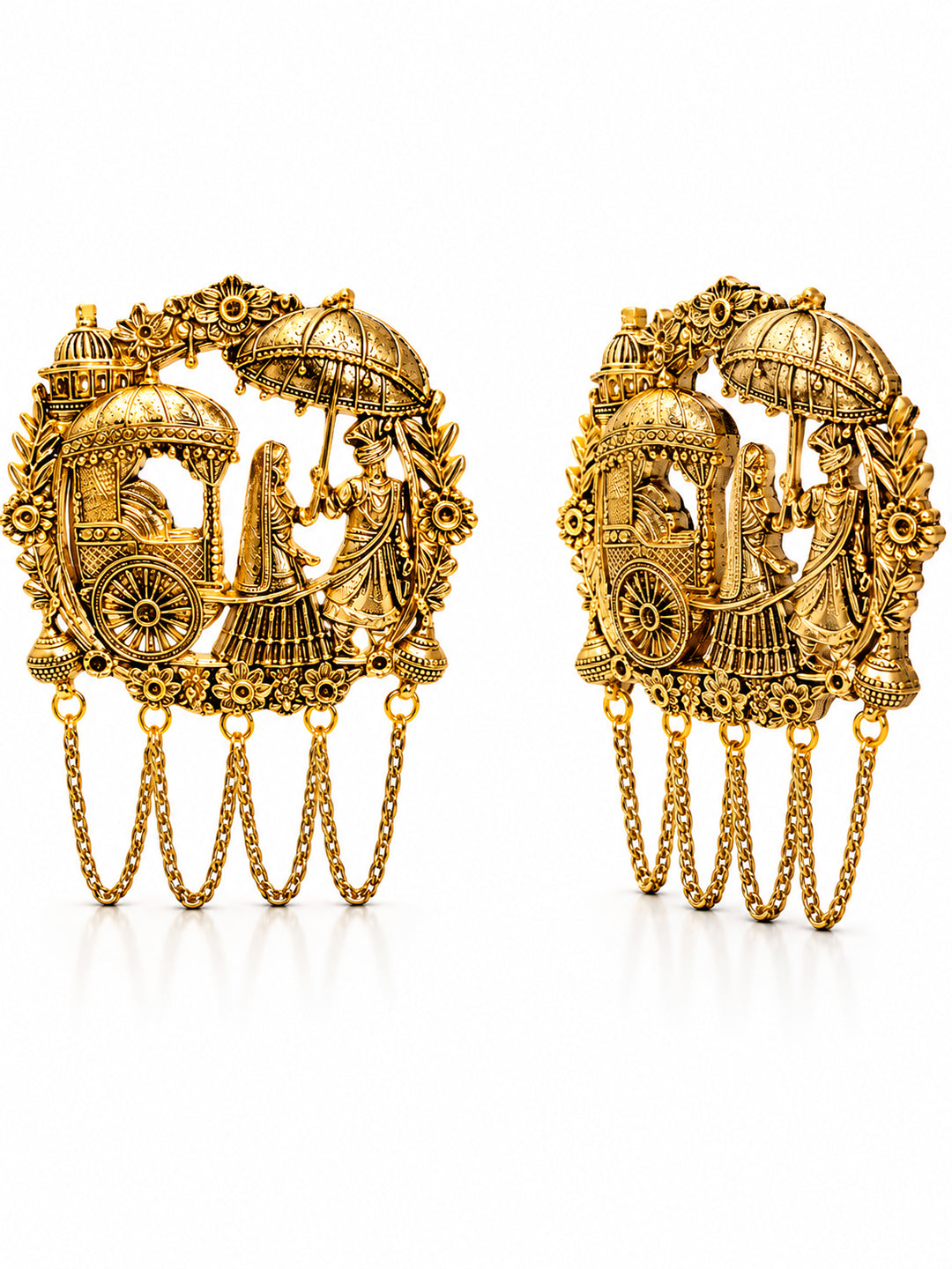 Traditional Antique Gold Plated Dulha Dulhan with Chain Tassels Design Brooch for Men (SJ_9117_AG)