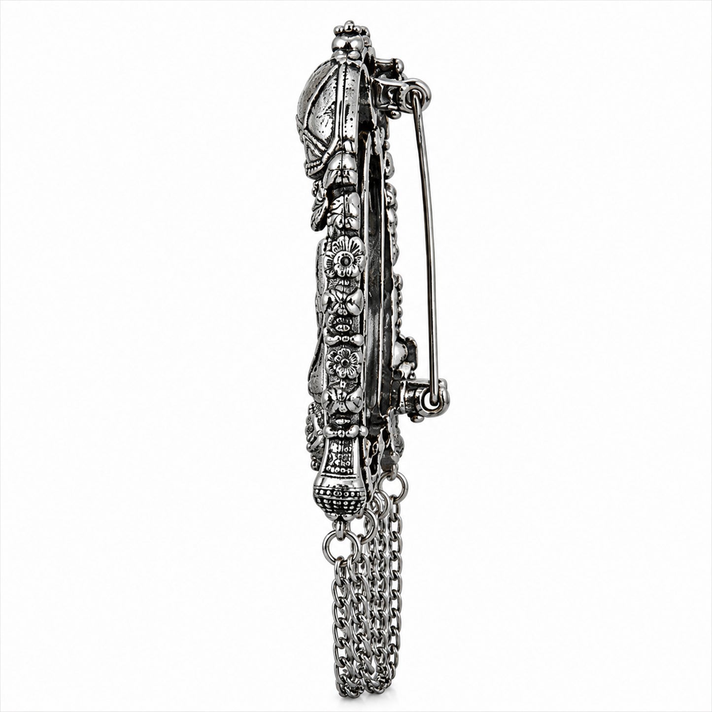 Traditional Antique Silver Plated Dulha Dulhan with Chain Tassels Design Brooch for Men (SJ_9117_AS)