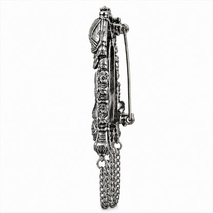 Traditional Antique Silver Plated Dulha Dulhan with Chain Tassels Design Brooch for Men (SJ_9117_AS)