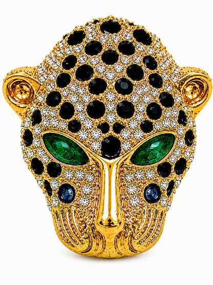 Gold Plated Jaguar Crystal and CZ Studded Jaguar, Panther, Leopard Brooch Tie-pin for Men (SJ_9118_G)