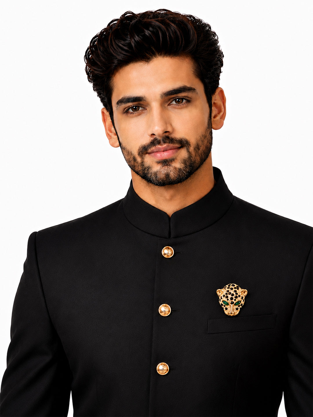 Gold Plated Jaguar Crystal and CZ Studded Jaguar, Panther, Leopard Brooch Tie-pin for Men (SJ_9118_G)