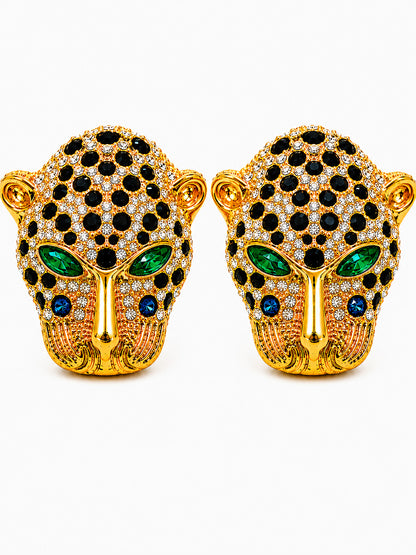 Gold Plated Jaguar Crystal and CZ Studded Jaguar, Panther, Leopard Brooch Tie-pin for Men (SJ_9118_G)