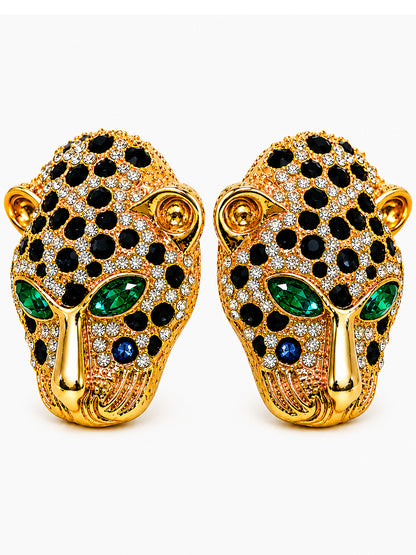 Gold Plated Jaguar Crystal and CZ Studded Jaguar, Panther, Leopard Brooch Tie-pin for Men (SJ_9118_G)