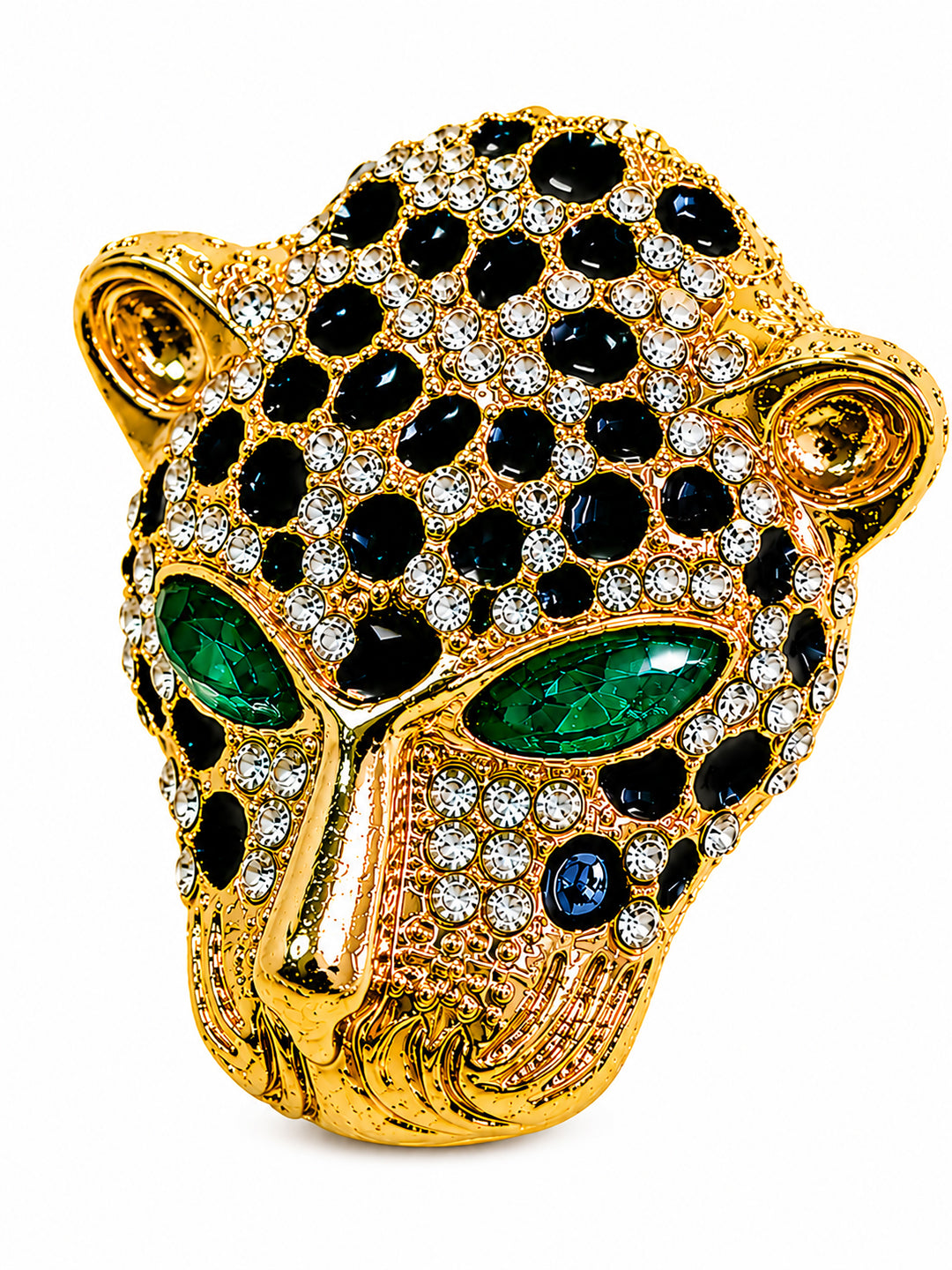 Gold Plated Jaguar Crystal and CZ Studded Jaguar, Panther, Leopard Brooch Tie-pin for Men (SJ_9118_G)