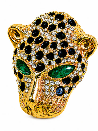 Gold Plated Jaguar Crystal and CZ Studded Jaguar, Panther, Leopard Brooch Tie-pin for Men (SJ_9118_G)
