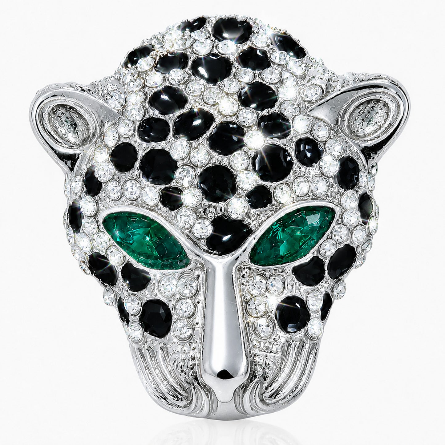 Rhodium Silver Plated Crystal and CZ Studded Jaguar, Panther, Leopard Brooch Tie-pin for Men (SJ_9118_S)