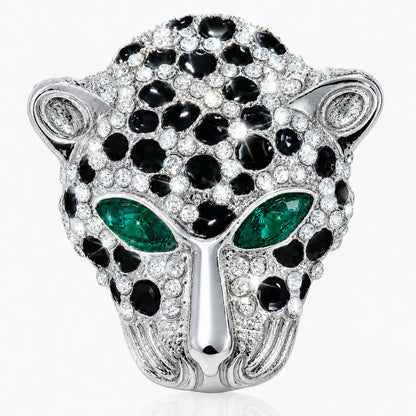 Rhodium Silver Plated Crystal and CZ Studded Jaguar, Panther, Leopard Brooch Tie-pin for Men (SJ_9118_S)