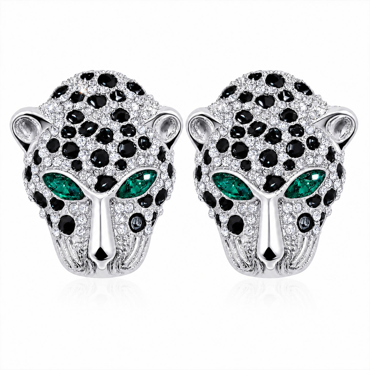 Rhodium Silver Plated Crystal and CZ Studded Jaguar, Panther, Leopard Brooch Tie-pin for Men (SJ_9118_S)