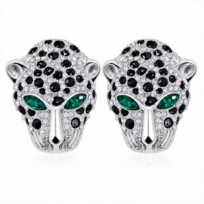 Rhodium Silver Plated Crystal and CZ Studded Jaguar, Panther, Leopard Brooch Tie-pin for Men (SJ_9118_S)