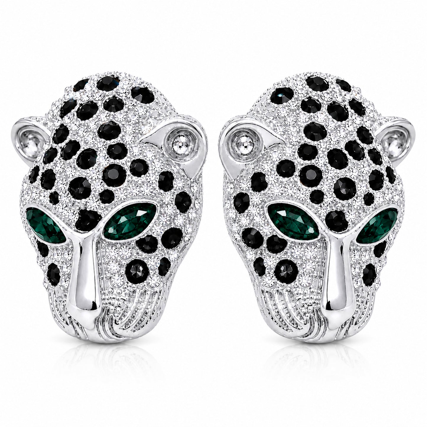 Rhodium Silver Plated Crystal and CZ Studded Jaguar, Panther, Leopard Brooch Tie-pin for Men (SJ_9118_S)