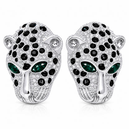 Rhodium Silver Plated Crystal and CZ Studded Jaguar, Panther, Leopard Brooch Tie-pin for Men (SJ_9118_S)