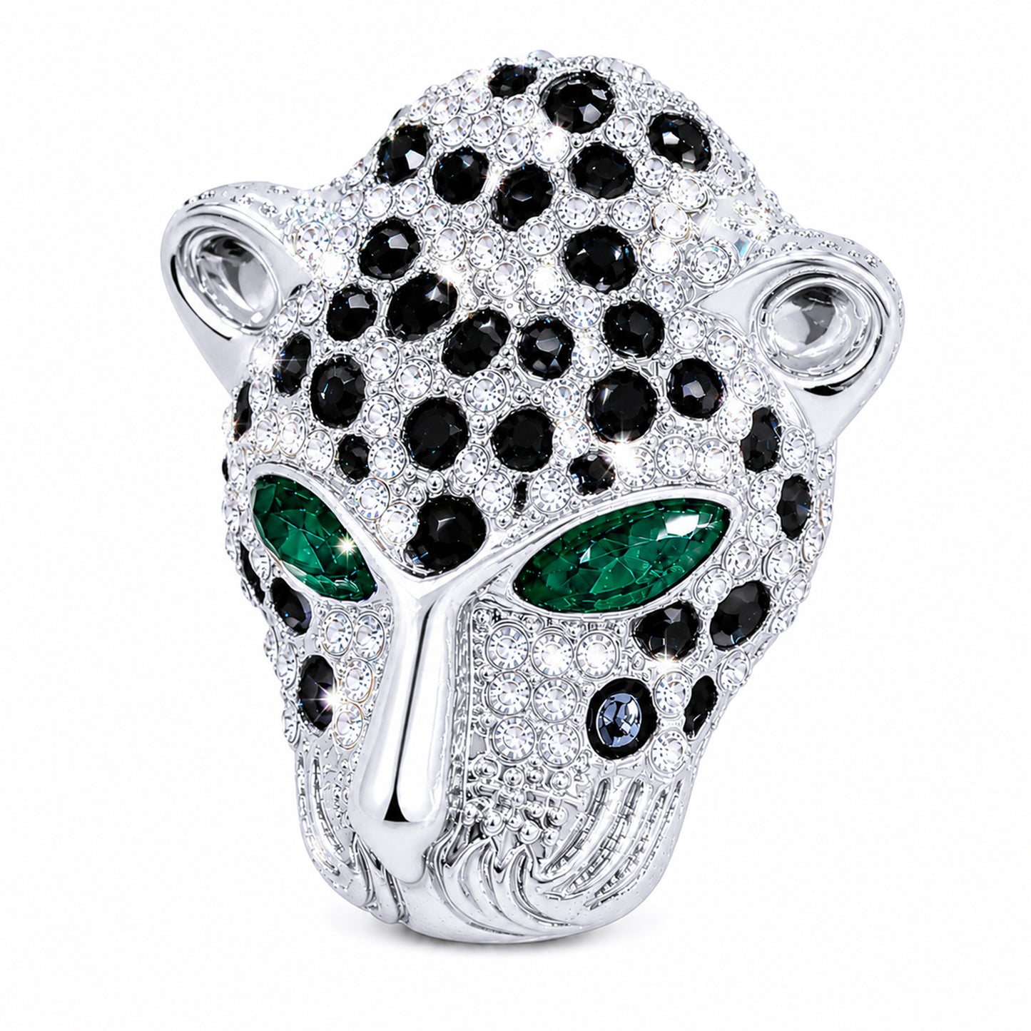 Rhodium Silver Plated Crystal and CZ Studded Jaguar, Panther, Leopard Brooch Tie-pin for Men (SJ_9118_S)