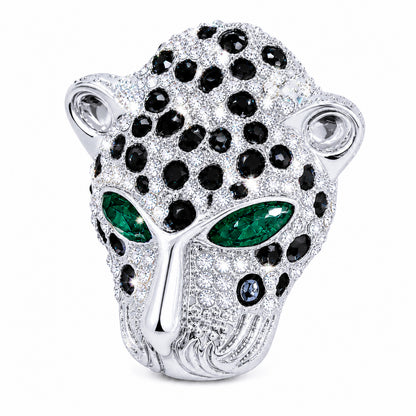 Rhodium Silver Plated Crystal and CZ Studded Jaguar, Panther, Leopard Brooch Tie-pin for Men (SJ_9118_S)
