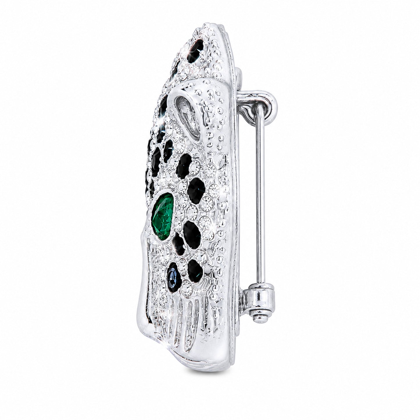 Rhodium Silver Plated Crystal and CZ Studded Jaguar, Panther, Leopard Brooch Tie-pin for Men (SJ_9118_S)