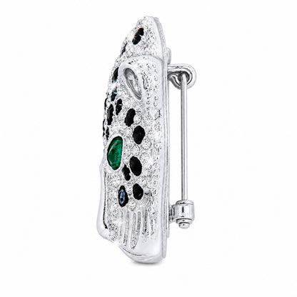 Rhodium Silver Plated Crystal and CZ Studded Jaguar, Panther, Leopard Brooch Tie-pin for Men (SJ_9118_S)