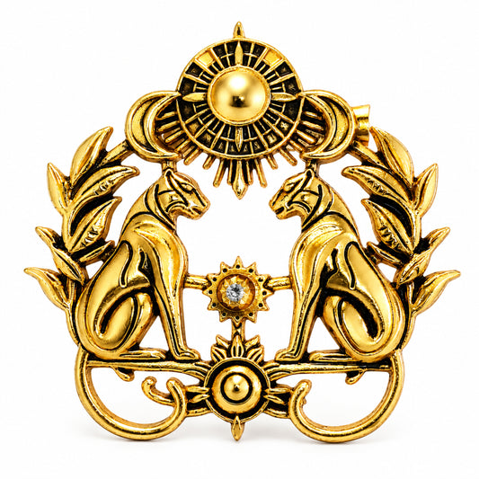 Antique Gold Oxidised Plated Vintage Brooch Tie-pin for Men - Dual Twin Lion Crest (SJ_9122_AG)