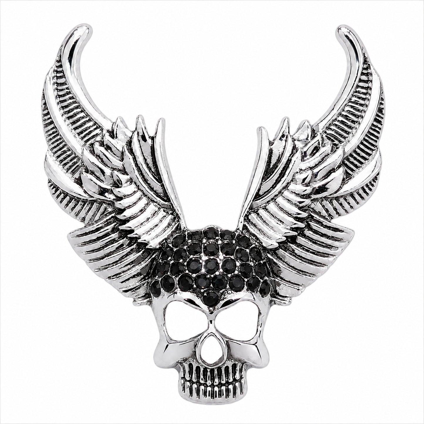 Rhodium Plated Crystal studded Skull Wing BroochTie-Pin for Men (SJ_9124_AS)