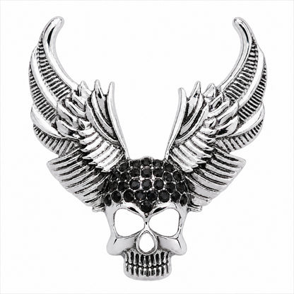 Rhodium Plated Crystal studded Skull Wing BroochTie-Pin for Men (SJ_9124_AS)