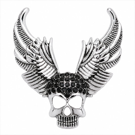 Rhodium Plated Crystal studded Skull Wing BroochTie-Pin for Men (SJ_9124_AS)