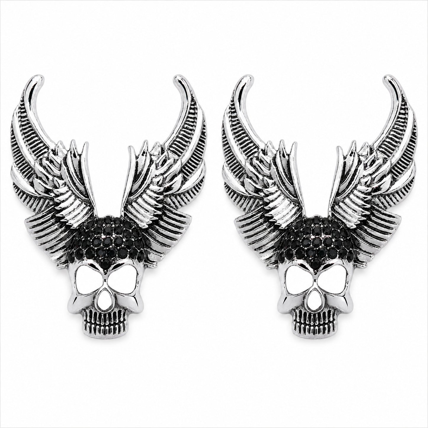 Rhodium Plated Crystal studded Skull Wing BroochTie-Pin for Men (SJ_9124_AS)