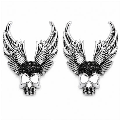 Rhodium Plated Crystal studded Skull Wing BroochTie-Pin for Men (SJ_9124_AS)
