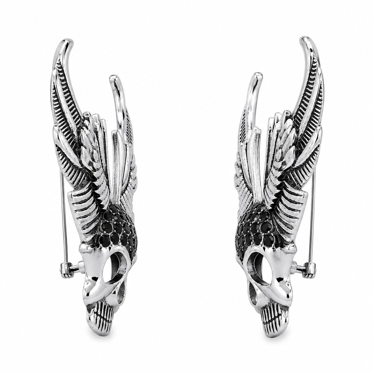 Rhodium Plated Crystal studded Skull Wing BroochTie-Pin for Men (SJ_9124_AS)