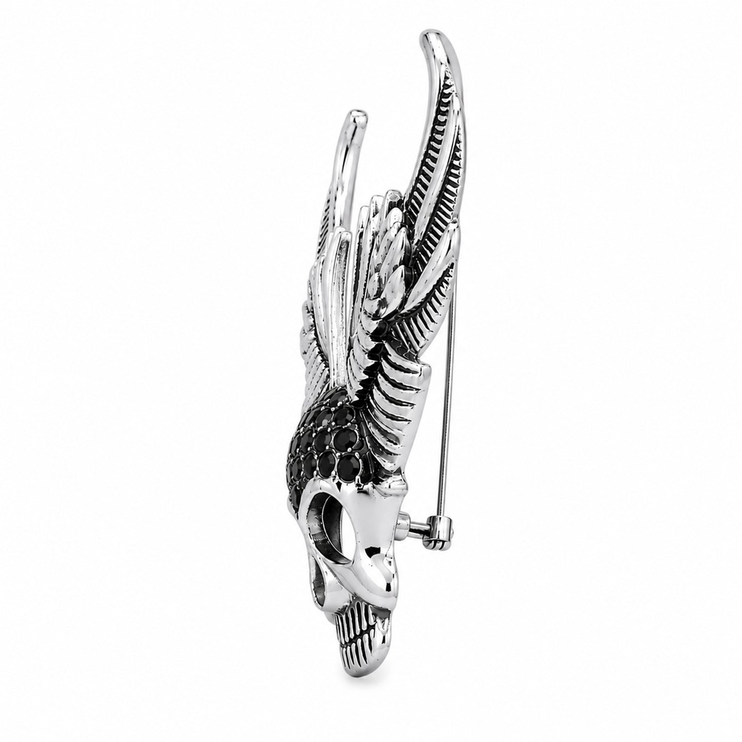 Rhodium Plated Crystal studded Skull Wing BroochTie-Pin for Men (SJ_9124_AS)