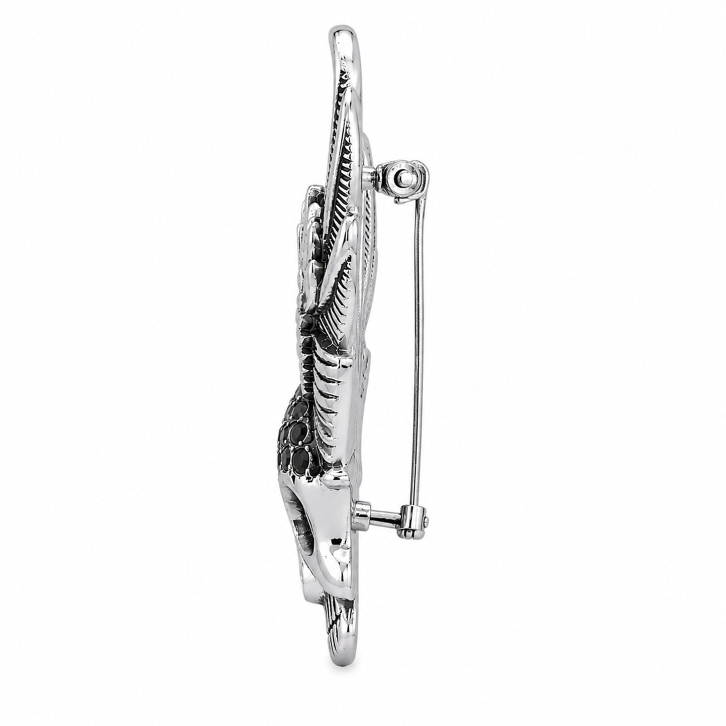 Rhodium Plated Crystal studded Skull Wing BroochTie-Pin for Men (SJ_9124_AS)