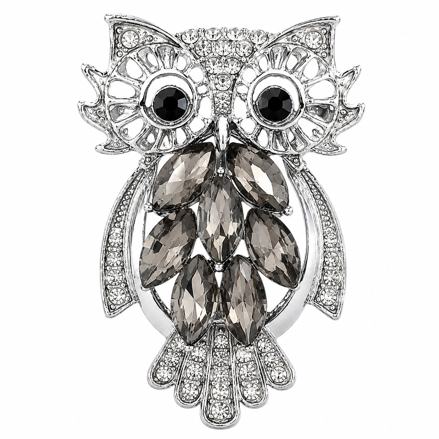 Rhodium silver Plated Crystal Owl Shaped Brooch Tie-pin  for Men (SJ_9125_AS)
