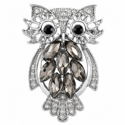 Rhodium silver Plated Crystal Owl Shaped Brooch Tie-pin  for Men (SJ_9125_AS)