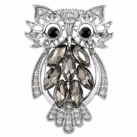 Rhodium silver Plated Crystal Owl Shaped Brooch Tie-pin  for Men (SJ_9125_AS)