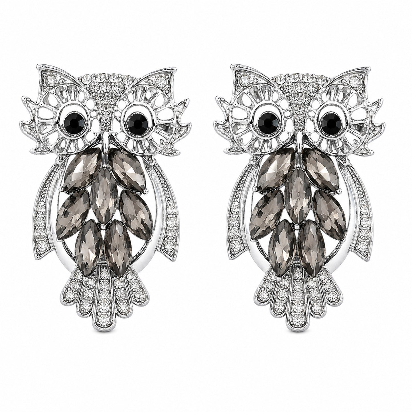 Rhodium silver Plated Crystal Owl Shaped Brooch Tie-pin  for Men (SJ_9125_AS)