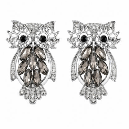 Rhodium silver Plated Crystal Owl Shaped Brooch Tie-pin  for Men (SJ_9125_AS)